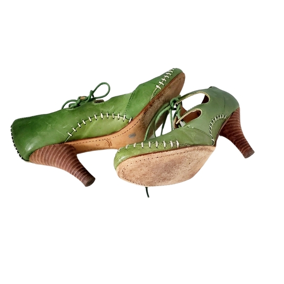 Terra Plana Artisan Design Handcrafted Green Leather Lace Up Heels Size 39/8 - Picture 5 of 7